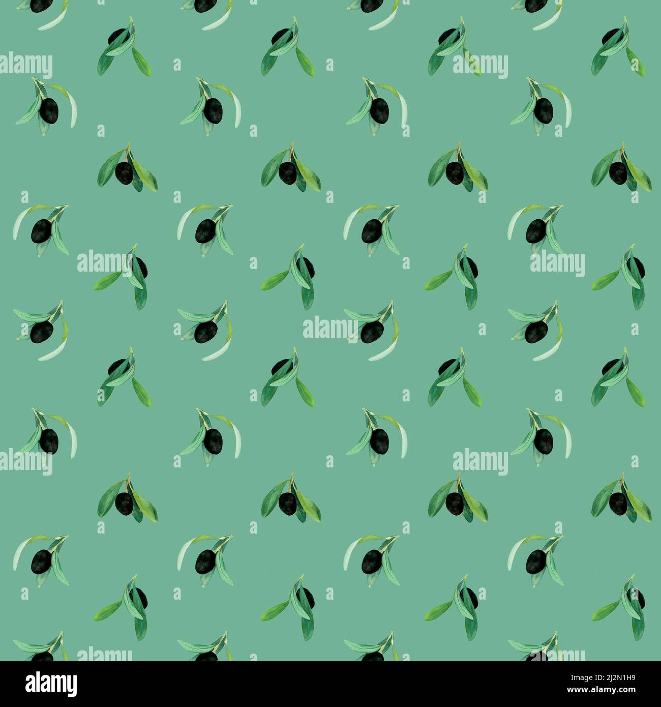 Watercolor olive branches seamless pattern on white background. Hand ...