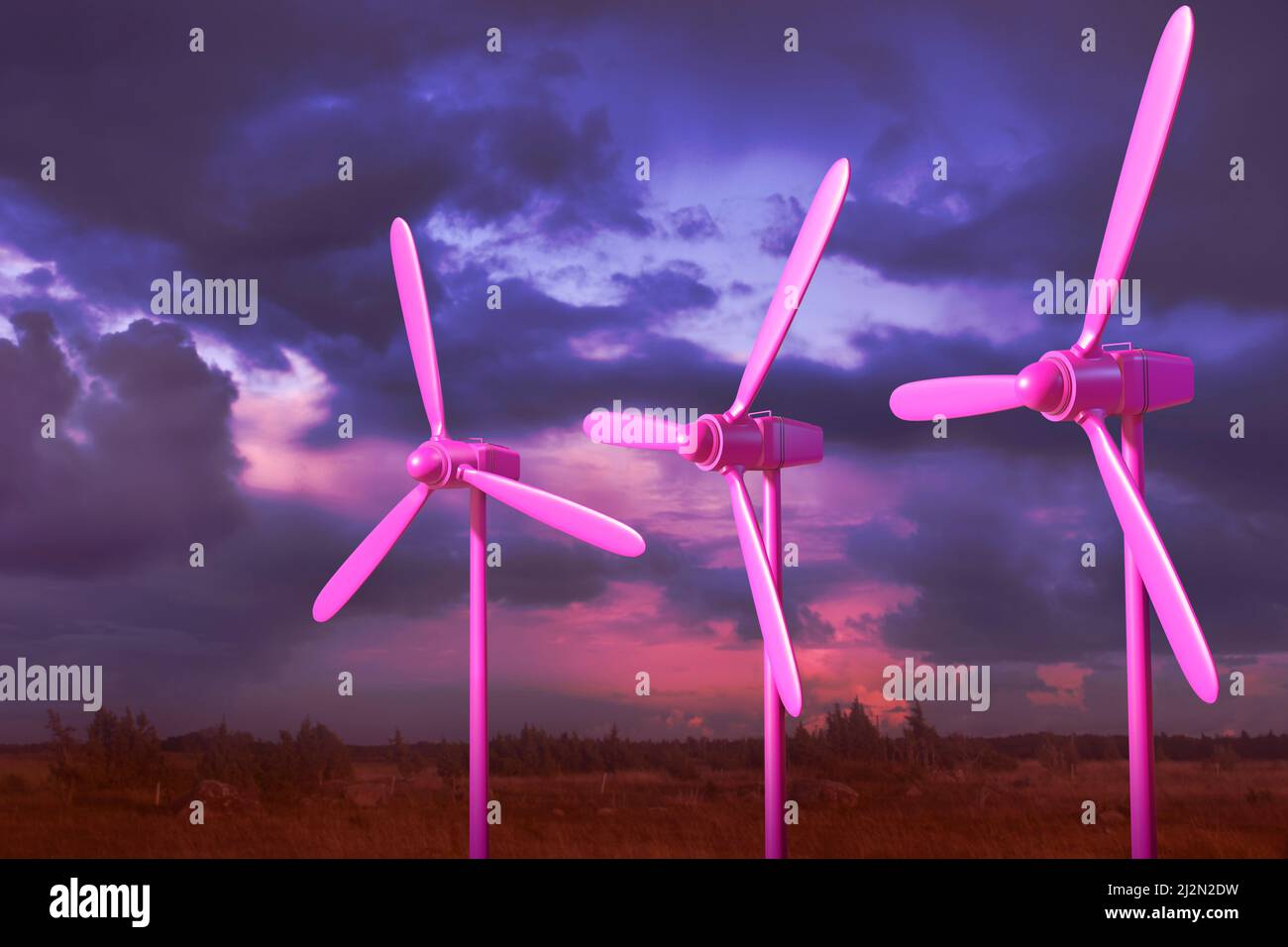 Wind turbines ecological alternative green energy generation Stock Photo
