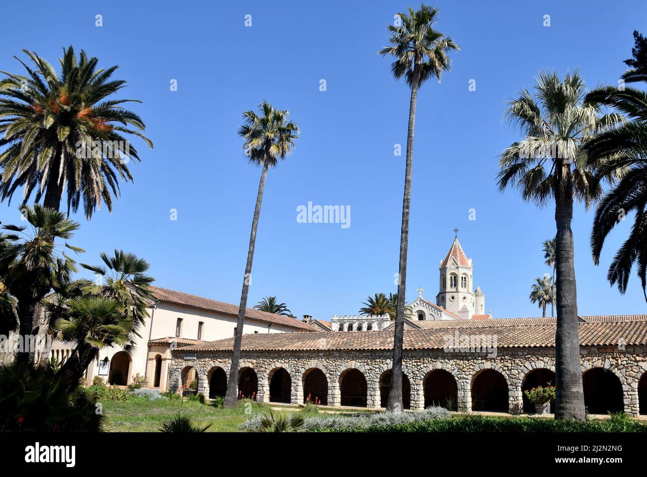 France, french riviera, Cannes, Abbaye de Lérins and its monastery located on the Saint Honorat island in the mediterranean sea. Stock Photo