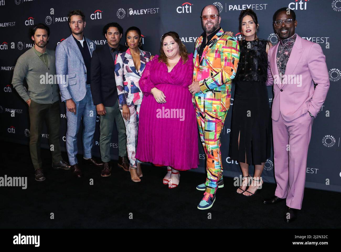 HOLLYWOOD, LOS ANGELES, CALIFORNIA, USA - APRIL 02: Milo Ventimiglia, Justin Hartley, Jon Huertas, Susan Kelechi Watson, Chrissy Metz, Chris Sullivan, Mandy Moore and Sterling K. Brown arrive at the 2022 PaleyFest LA - NBC's 'This Is Us' held at the Dolby Theatre on April 2, 2022 in Hollywood, Los Angeles, California, United States. (Photo by Xavier Collin/Image Press Agency/Sipa USA) Stock Photo