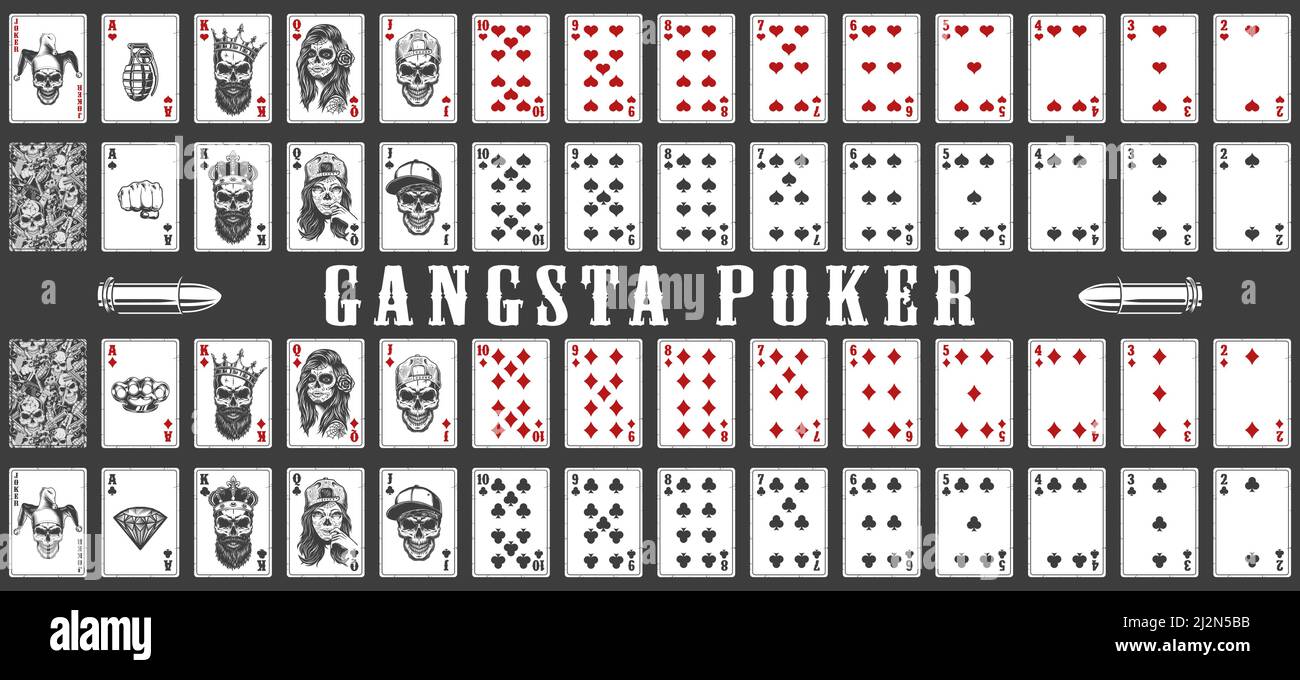 Deck of gangsta playing cards. Vector illustration Stock Vector