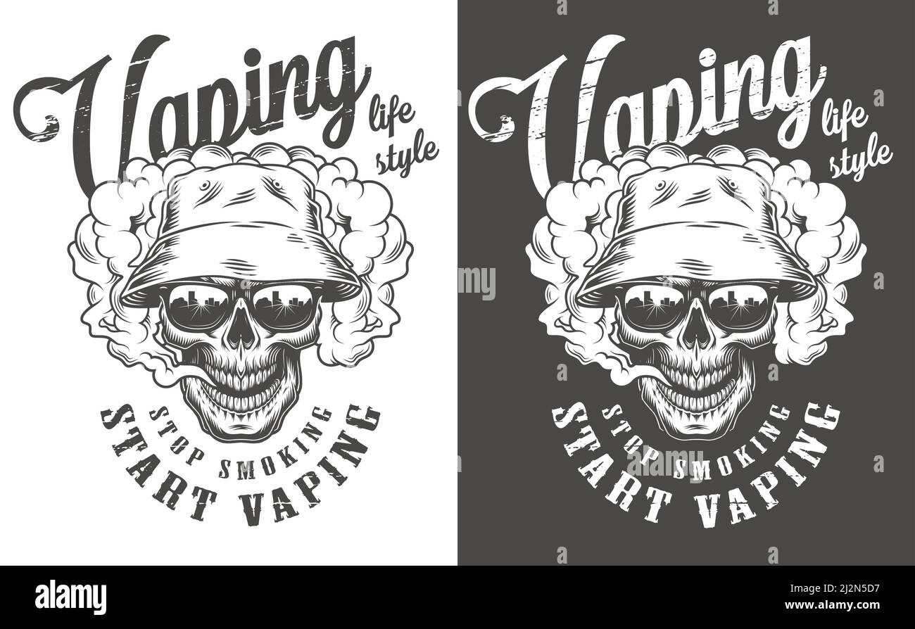 Vaping apparel design with skull. Vector illustration Stock Vector