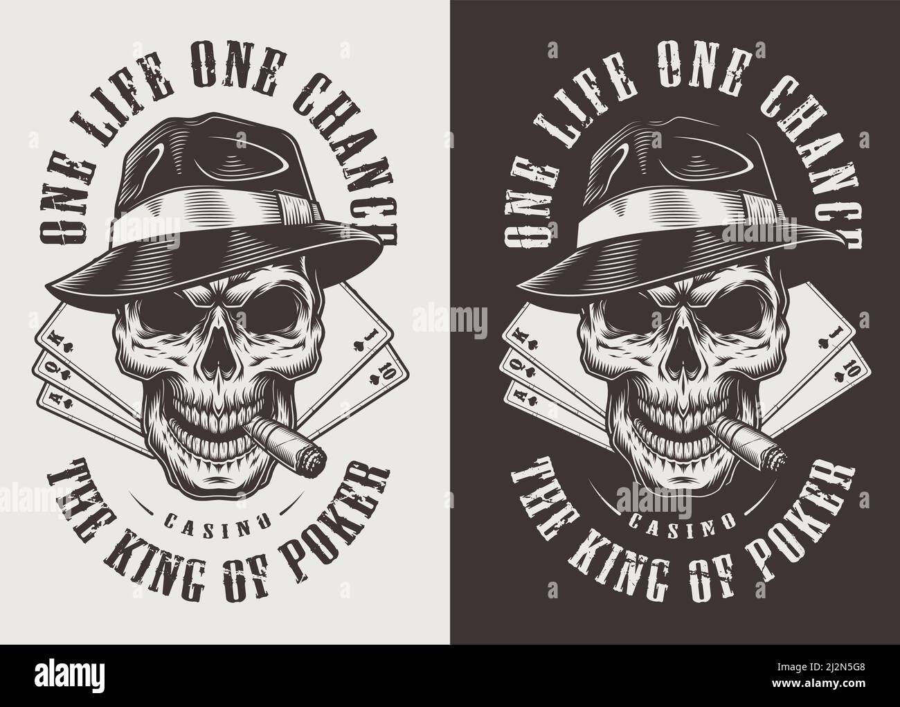 Skull in fedora hat, casino emblem concept. Vector illustraiton Stock