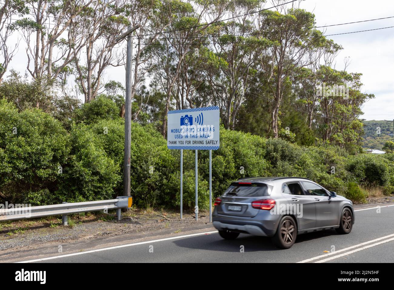 Mobile speed camera sign to catch speeding motorists in Sydney,NSW,Australia Stock Photo