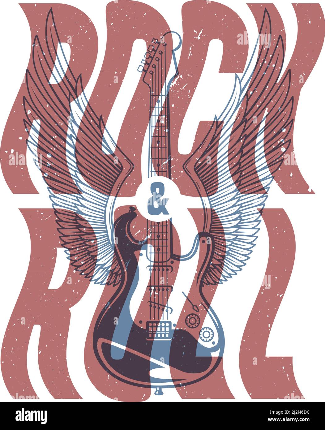 Rock and roll banner with wings and guitar. Vector illustration Stock ...