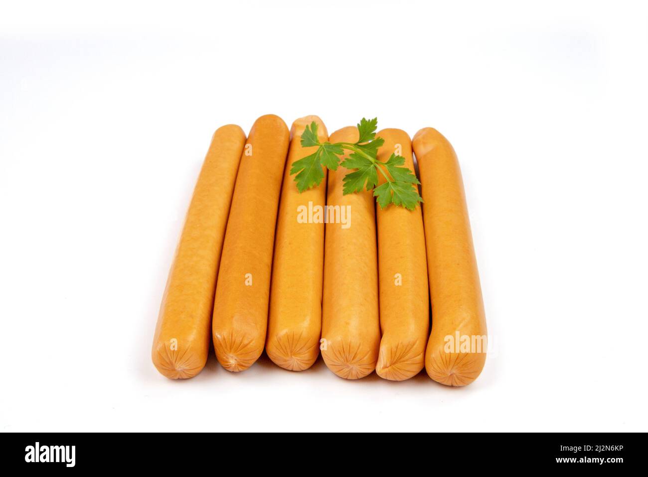 several Strasbourg sausages isolated on white background Stock Photo ...