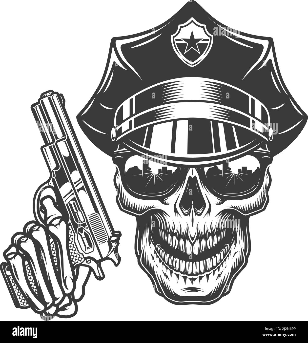 Skeleton Hand Holding Gun Drawing