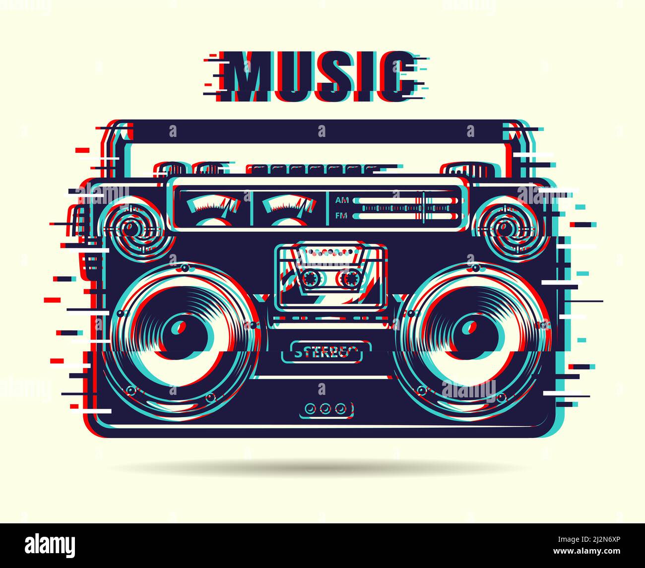Music tape recorder with glitch effect. Vector illustration Stock