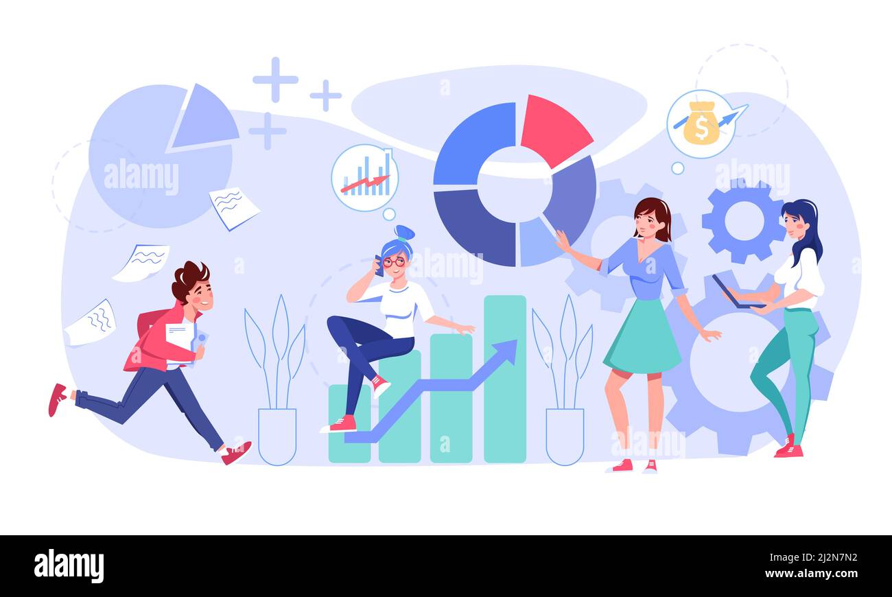 Tiny people analyzing financial graph flat vector Stock Vector Image ...