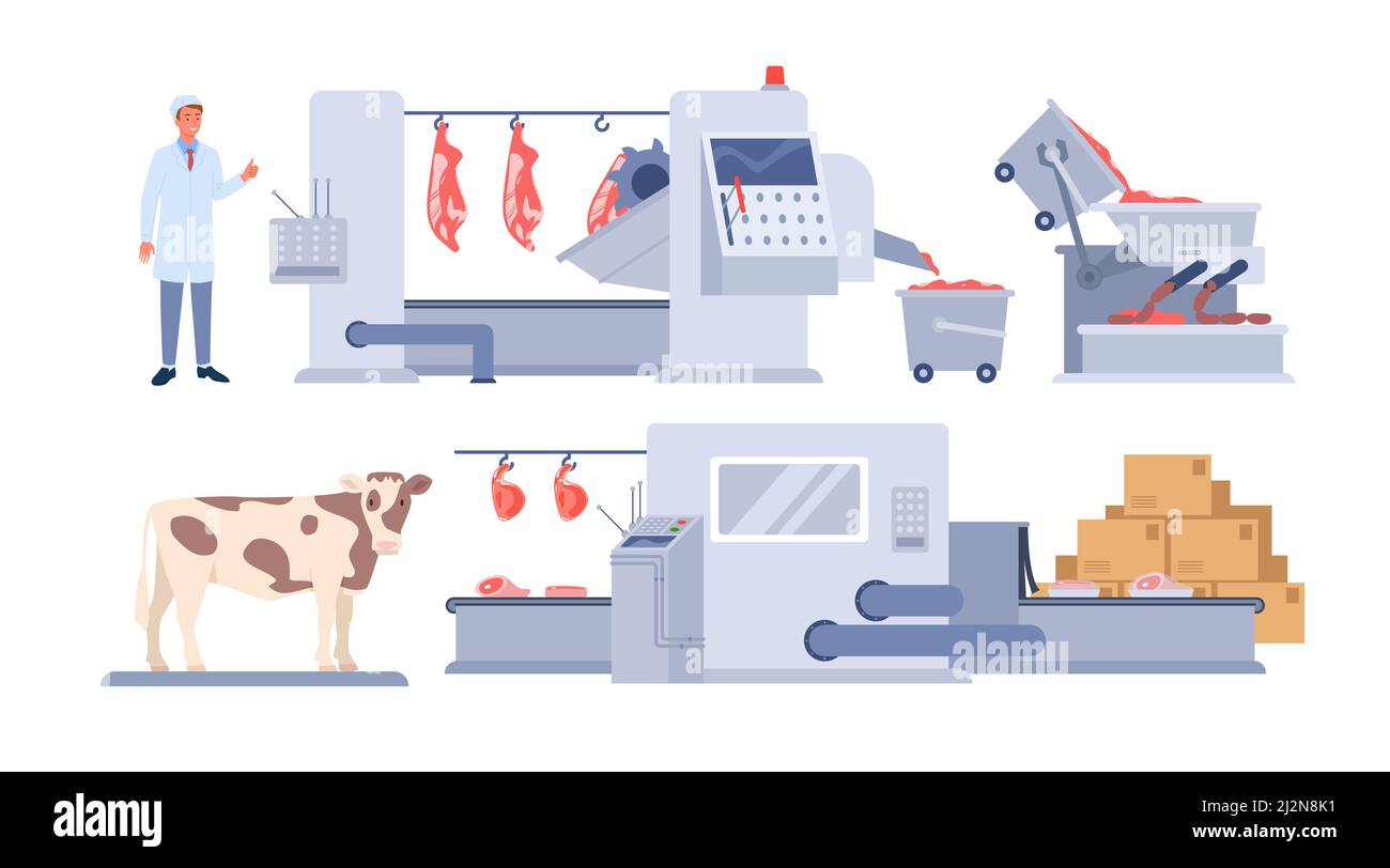 Beef manufacture factory production Stock Vector