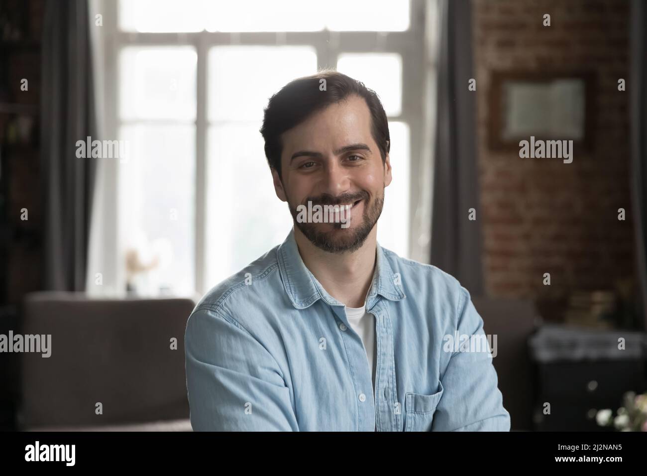 Happy successful entrepreneur man in casual, startup project leader Stock Photo