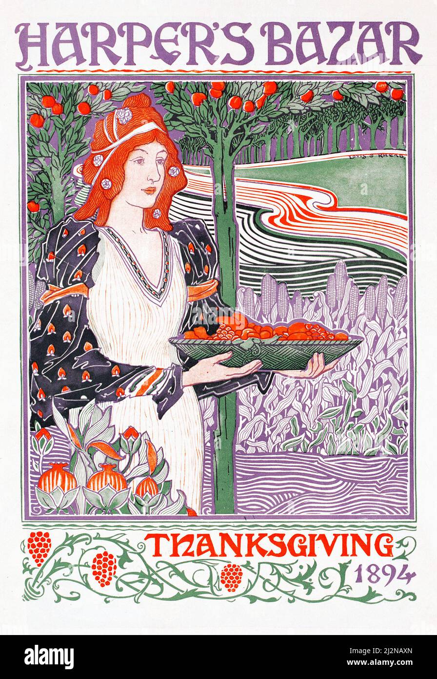 Louis Rhead artwork - Art Nouveau poster - Harpers bazar Thanksgiving 1894 Stock Photo