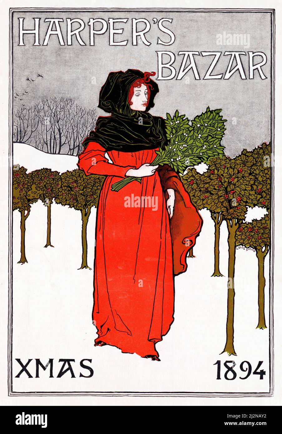 Louis Rhead artwork - Art Nouveau poster - Harpers Bazar, Xmas 1894 Stock Photo