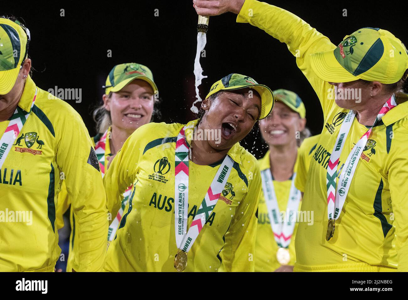 Australia's Alana King celebrate with the trophy after the ICC Women's