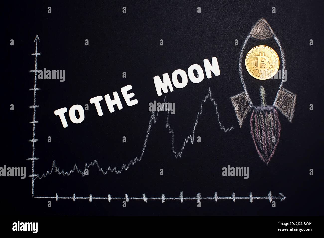 Bitcoin to the moon with rocket illustration. The growth of Cryptocurrency  concept Stock Photo - Alamy