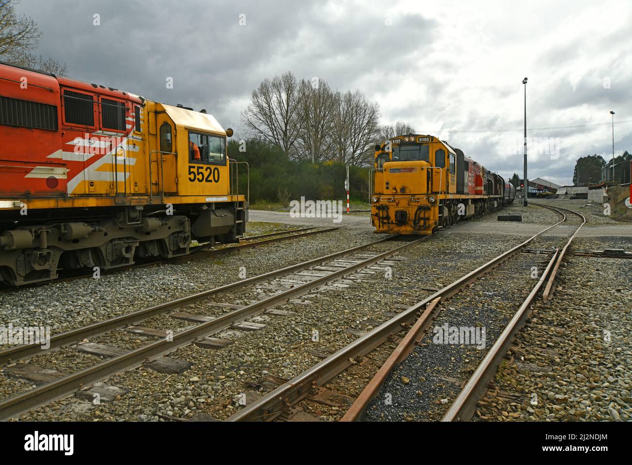 REEFTON, NEW ZEALAND, SEPTEMBER 6, 2021: A freight train at Reefton  Railway Station, September 6,  2021. Stock Photo