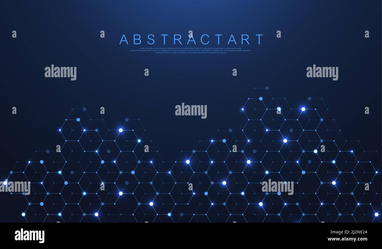 Technology abstract lines and dots connect background with hexagons ...
