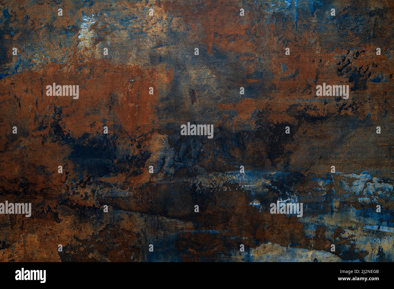 Abstract Art Texture Background. Blue and dark orange old cracked wall surface. Grunge Texture. Stock Photo
