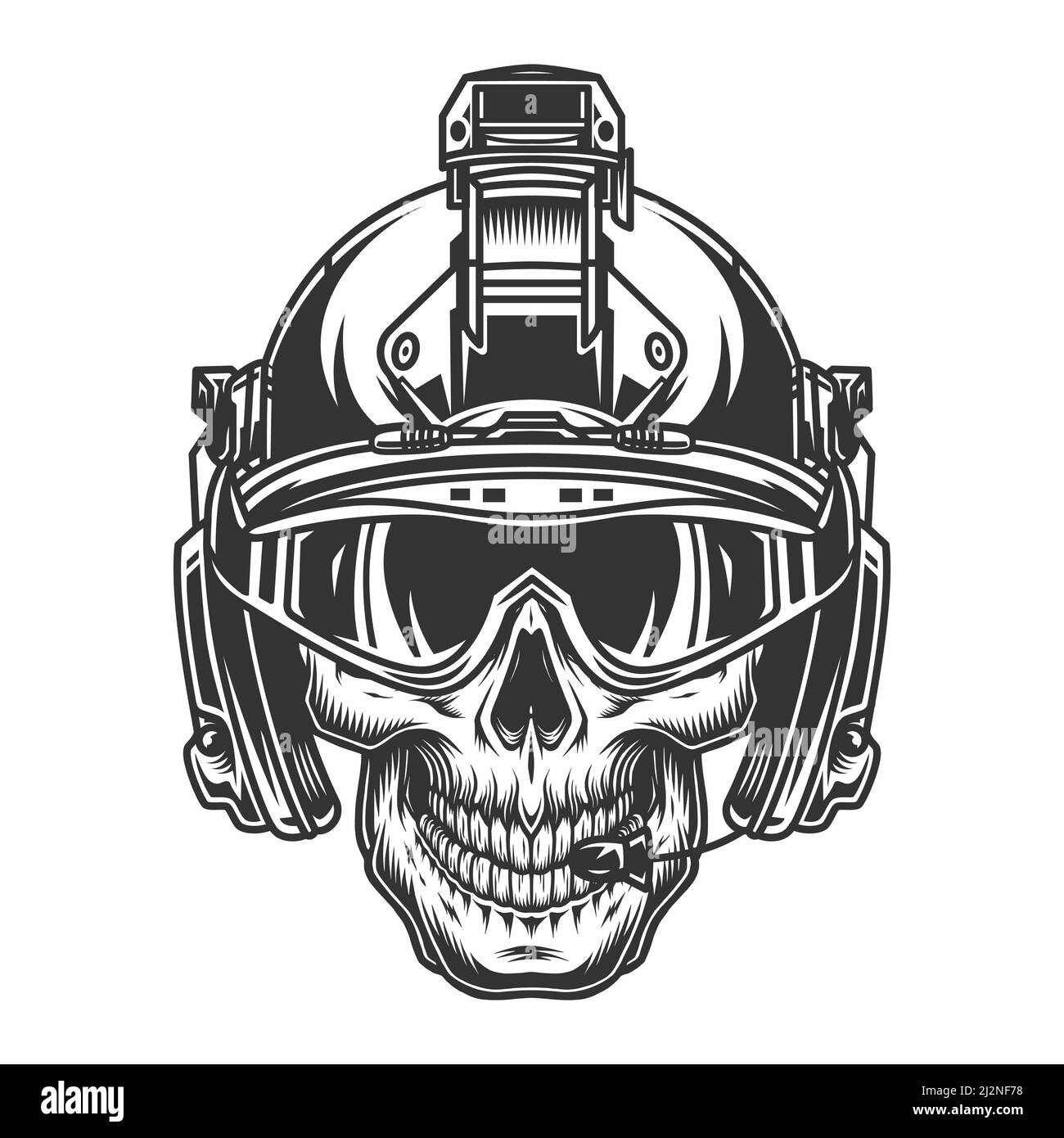 tactical warrior skull and military helmet in white begrouynd