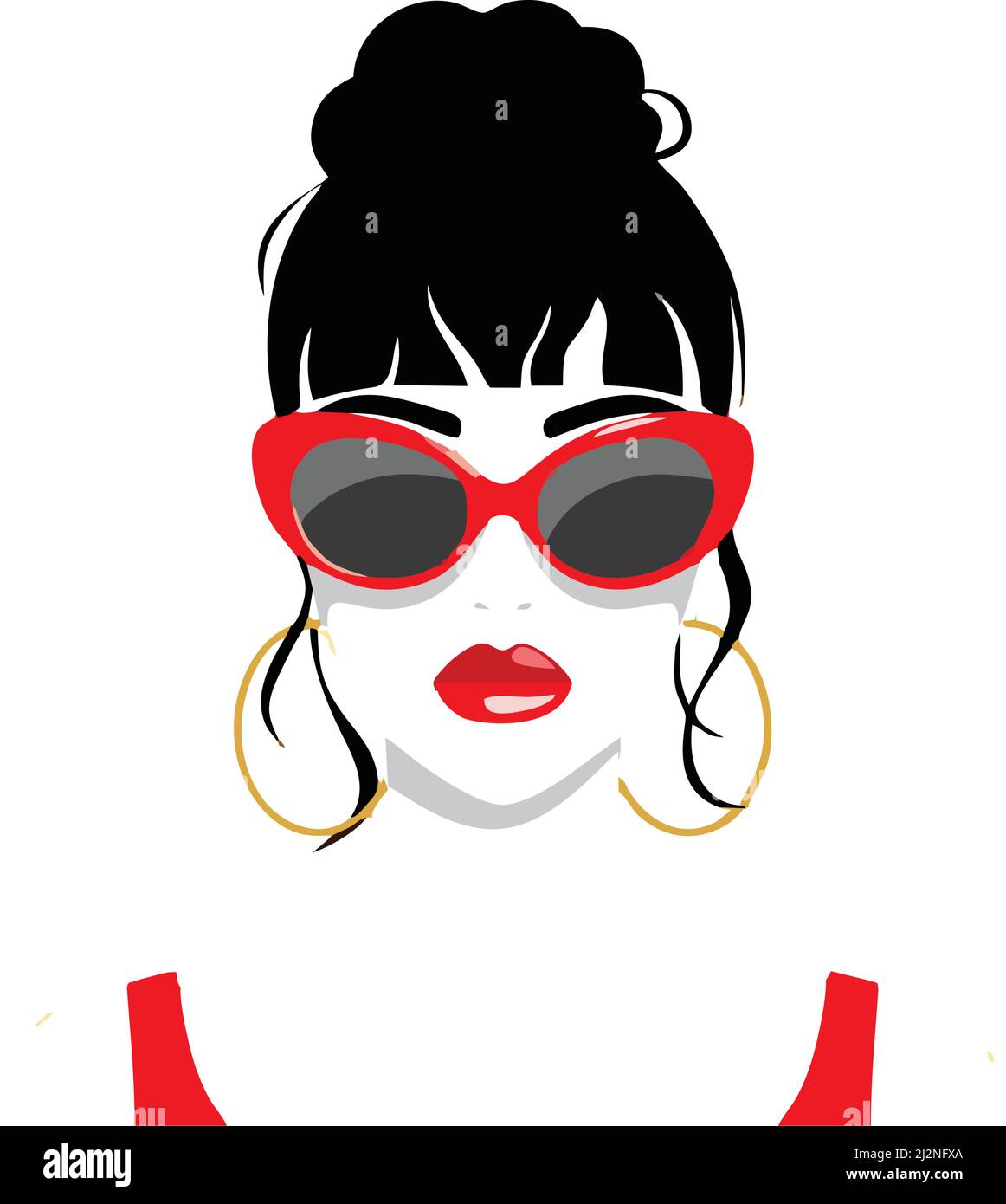 vector of a lady with red glasses and red lips with black hairs Stock ...