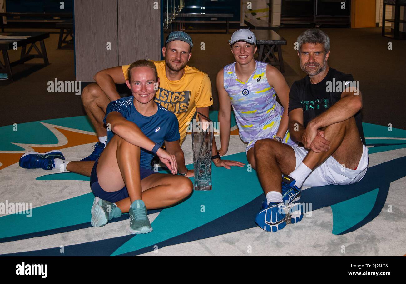 Iga Swiatek of Poland in the locker room with her team after winning the  final of the 2022 Miami Open, WTA Masters 1000 tennis tournament on April  2, 2022 at Hard Rock