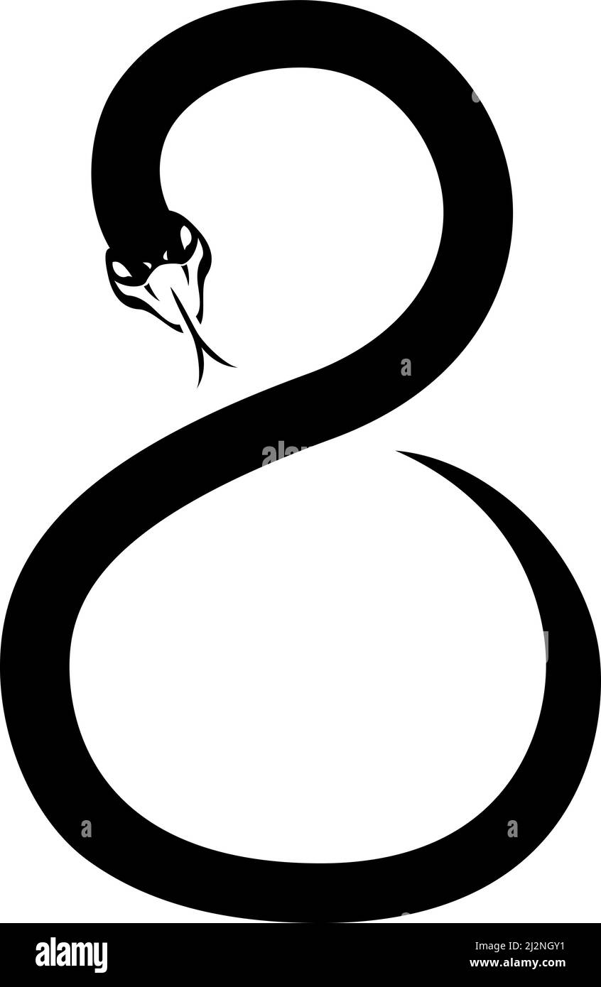 Simple Silhouette of Snake Shaped like Infinity Symbol (number 8) Stock Vector
