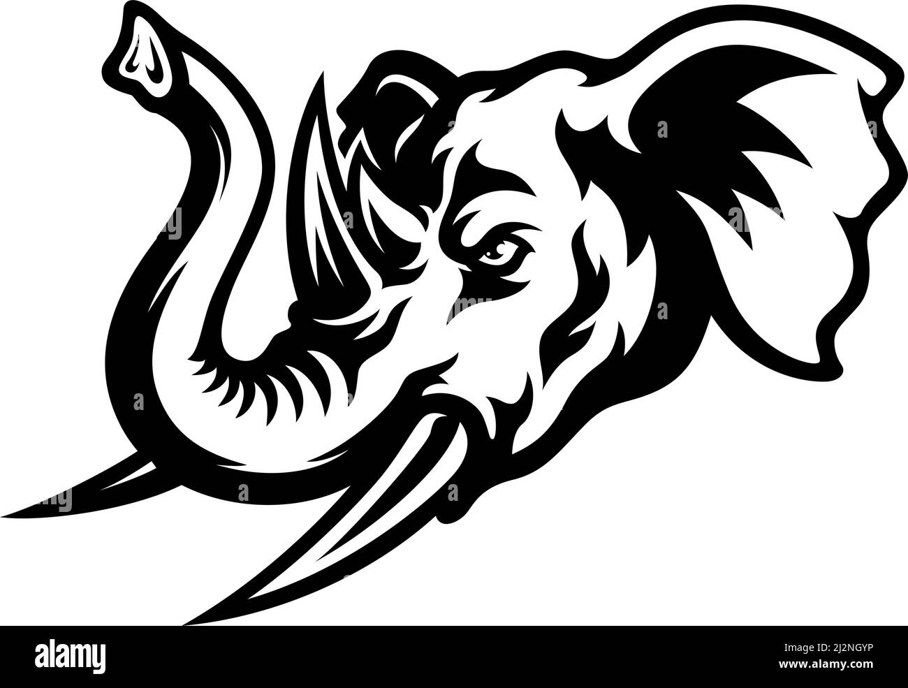 Head of Aggressive Hybrid Animal Between a Rhino and an Elephant Stock Vector