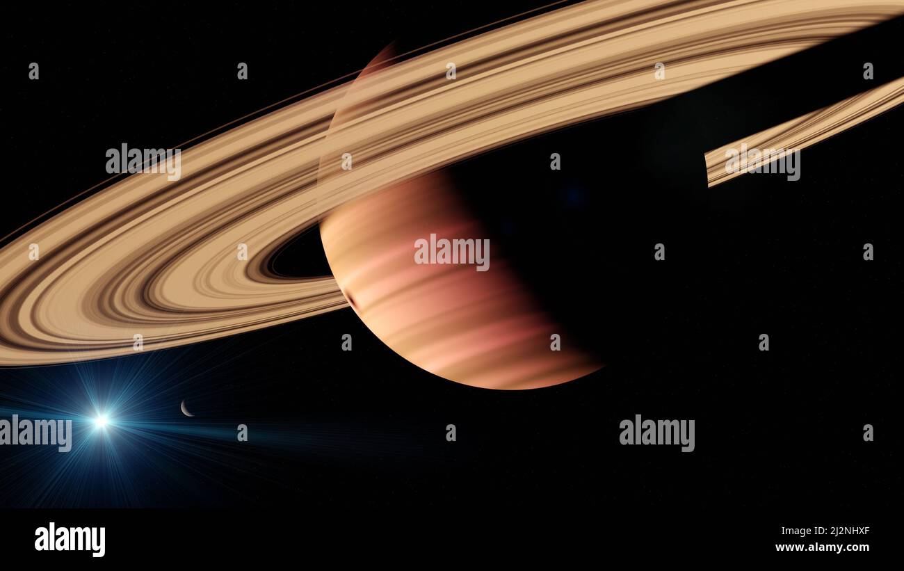 3D Render, Gas giant planet in deep space. Saturn planet and rings ...