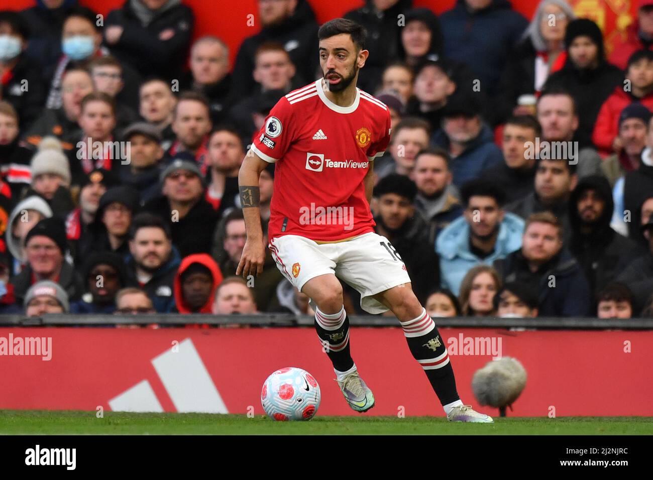 Manchester United's Bruno Fernandes during the Premier League match at Old Trafford, Greater Manchester, UK. Picture date: Saturday April 2, 2022. Photo credit should read: Anthony Devlin Stock Photo