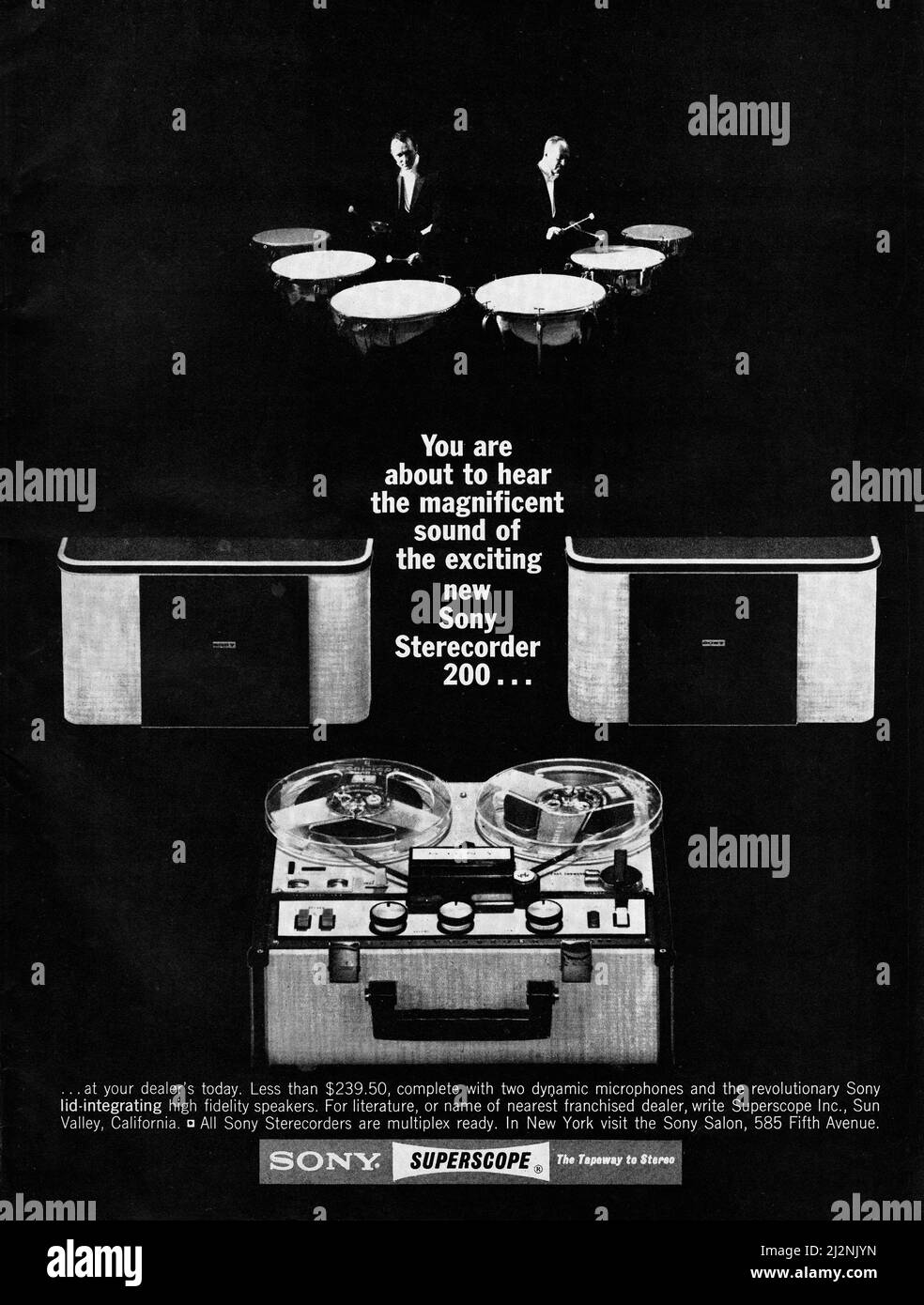 An ad for Sony Stereo Recorder 200, a reel to reel tape recorder. From a  1964 full page ad in an American music magazine Stock Photo - Alamy