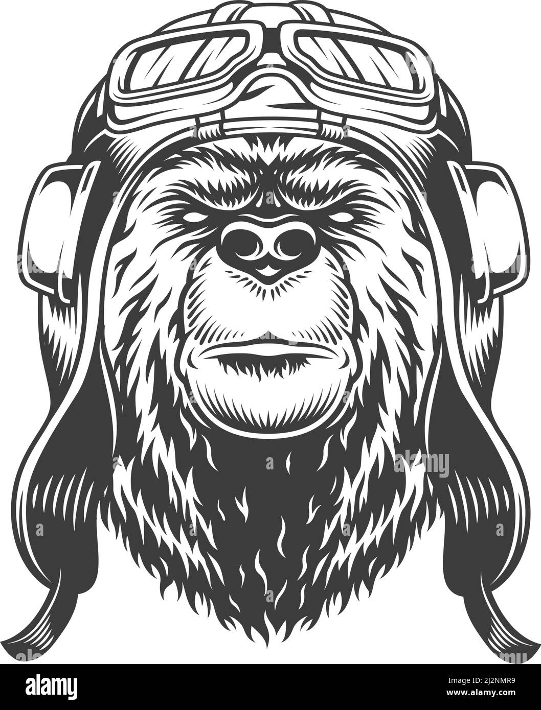 Bear head in helmet and goggles in vintage monochrome style isolated vector illustration Stock Vector