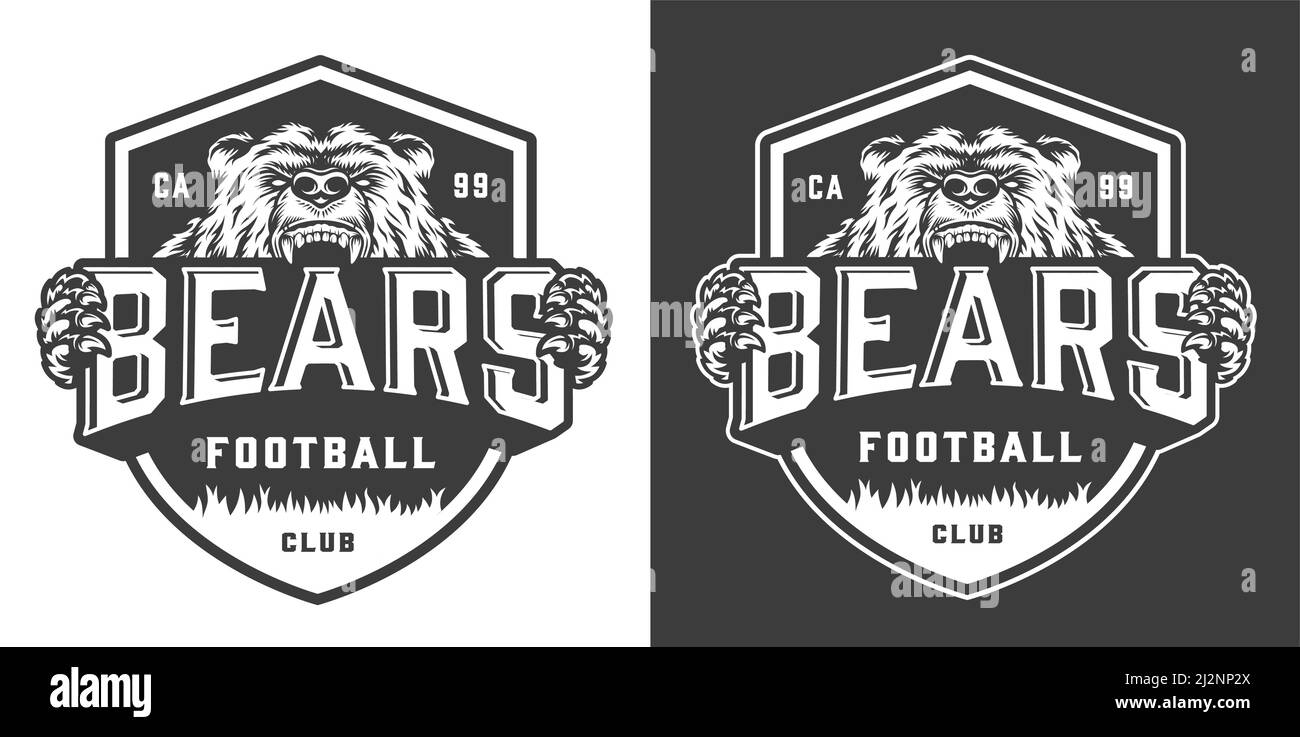 Vintage monochrome football team mascot logo with angry ferocious bear isolated vector illustration Stock Vector