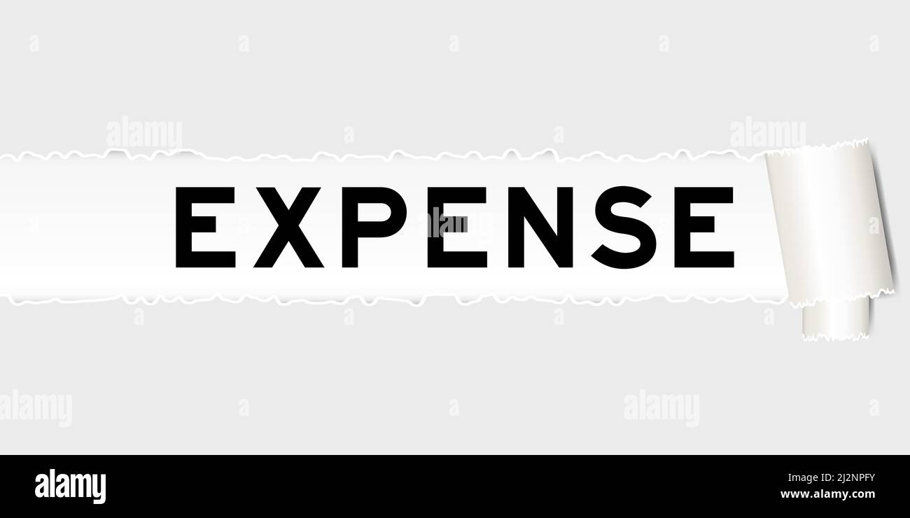 Ripped gray paper background that have word expense under torn part Stock Vector