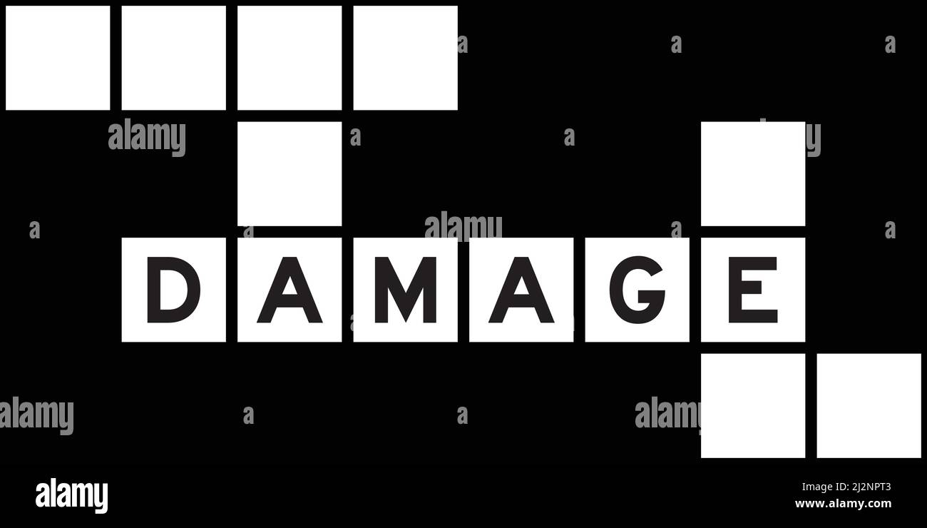 Alphabet letter in word damage on crossword puzzle background Stock
