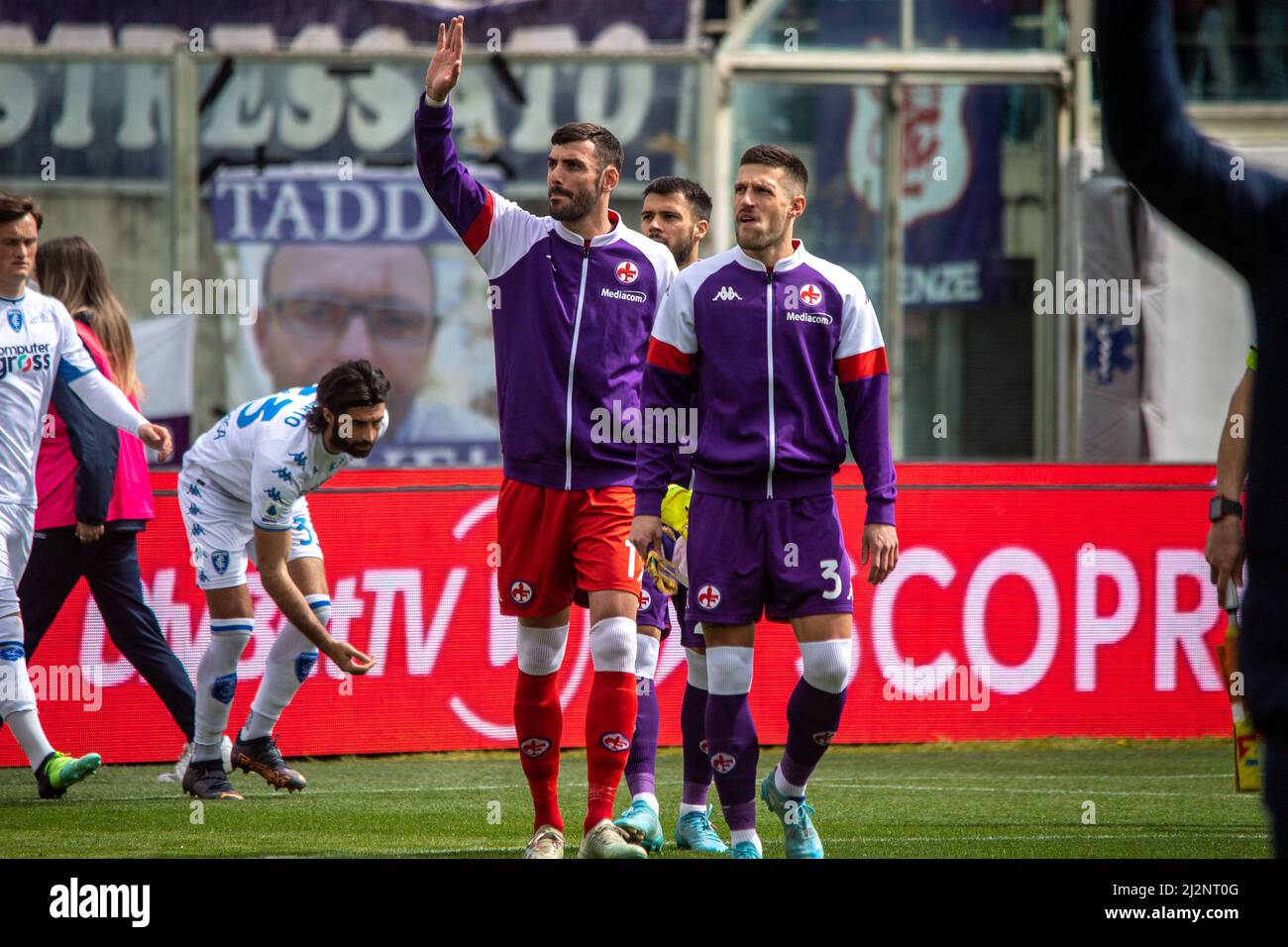 Florence, Italy. 03rd Apr, 2022. Nicolas Gonzalez (ACF Fiorentina)  celebrates after scoring a goal during ACF Fiorentina vs Empoli FC, italian  soccer Serie A match in Florence, Italy, April 03 2022 Credit