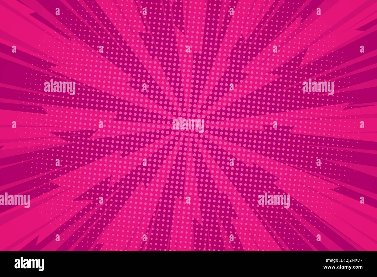 Comic dynamic pink background with radial lightnings rays and light halftone effects vector illustration Stock Vector