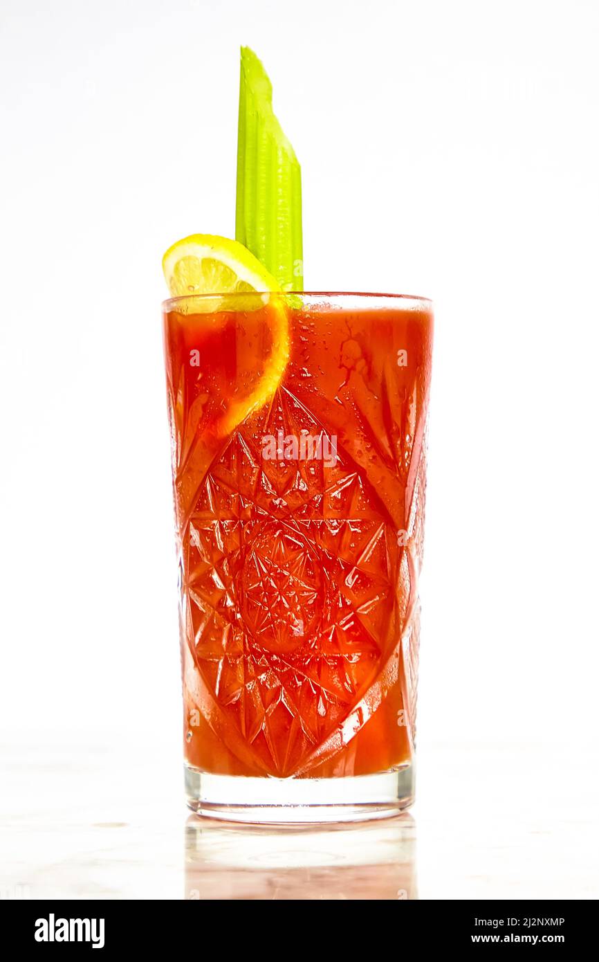Bloody Mary, classic cocktails with vodka and tomato juice. Stock Photo