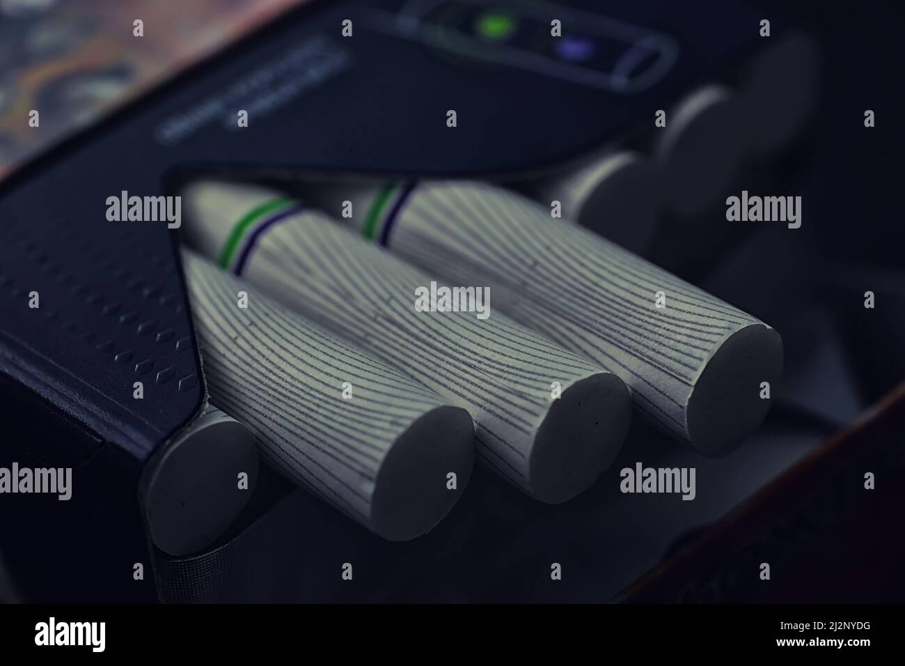 Tobacco smoking. Cigarettes in pack. Harmful deadly habit of smoking