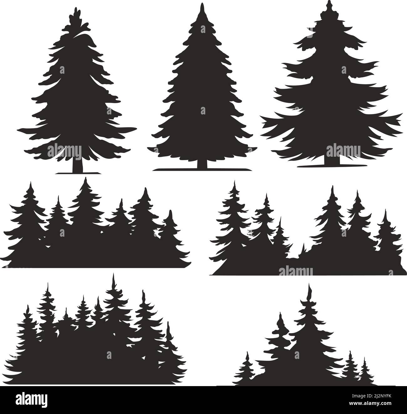 Vintage trees and forest silhouettes set in monochrome style isolated ...