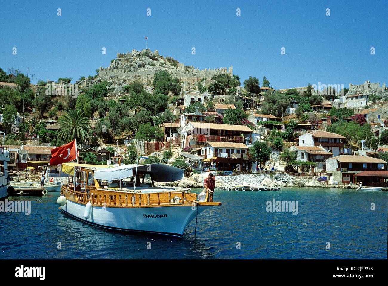 Medieval castle of Simena, Kekova, Anatolia, ancient Lycia Region, Turkey, Mediterranean Sea Stock Photo