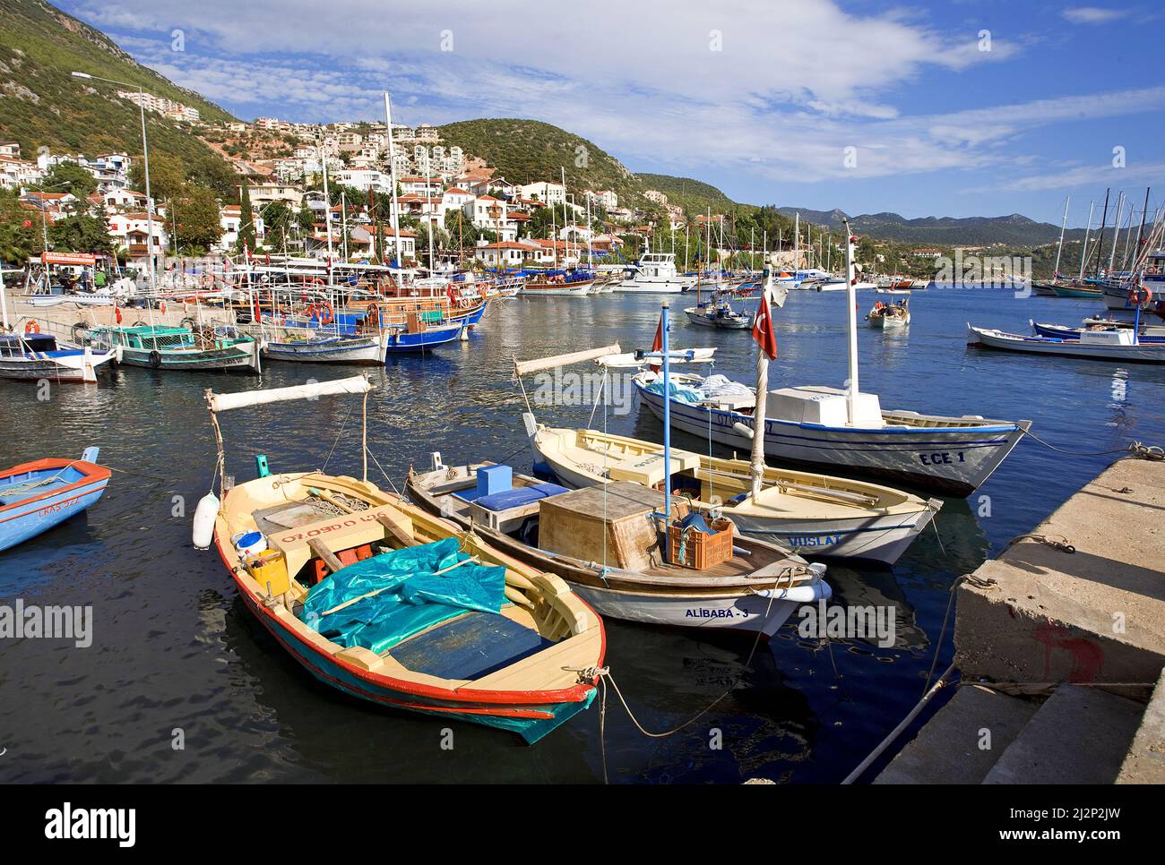 Fishing harbour at Kas, Lykia, Turkey, Mediteranean sea Stock Photo