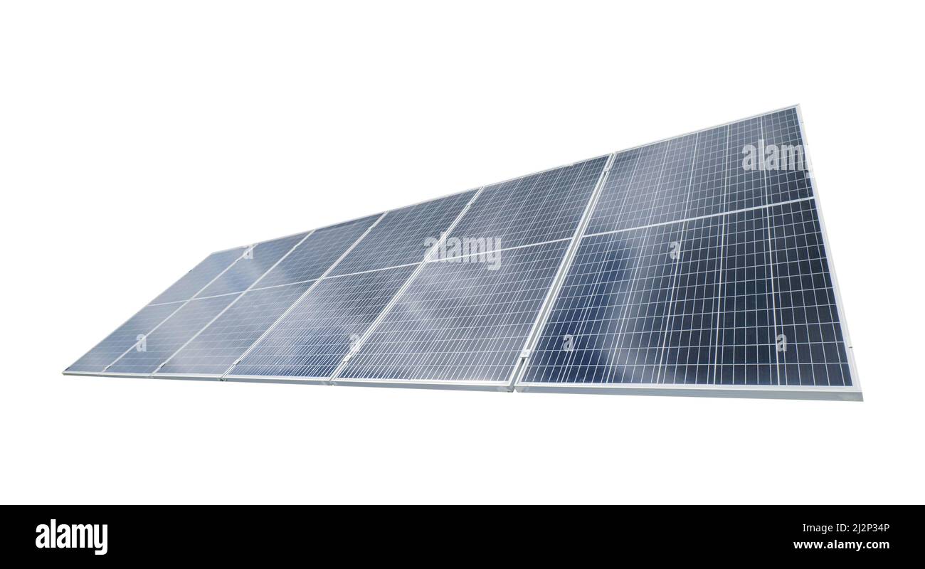 Solar module panels isolated on white background with clipping path. Environmental energy concept. Stock Photo