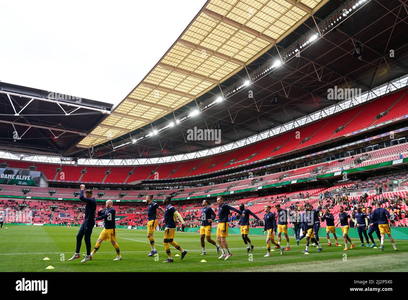 Sutton United Players Warming Up Before The Papa John s Trophy Final At 