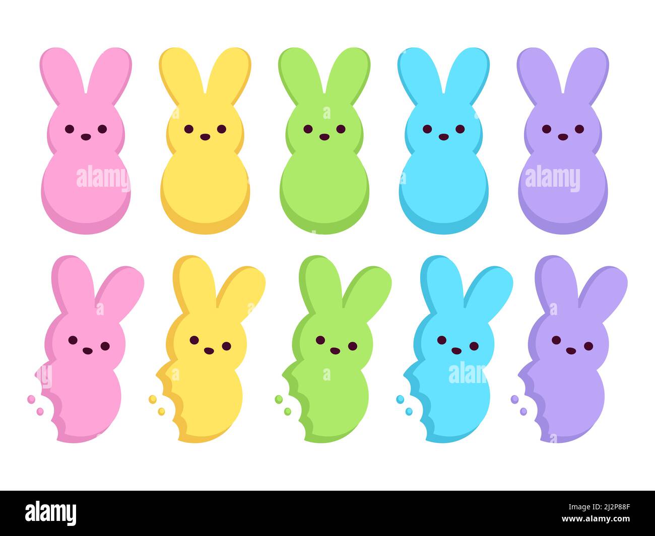 Marshmallow bunnies set, cute rabbit shaped Easter candy. Simple
