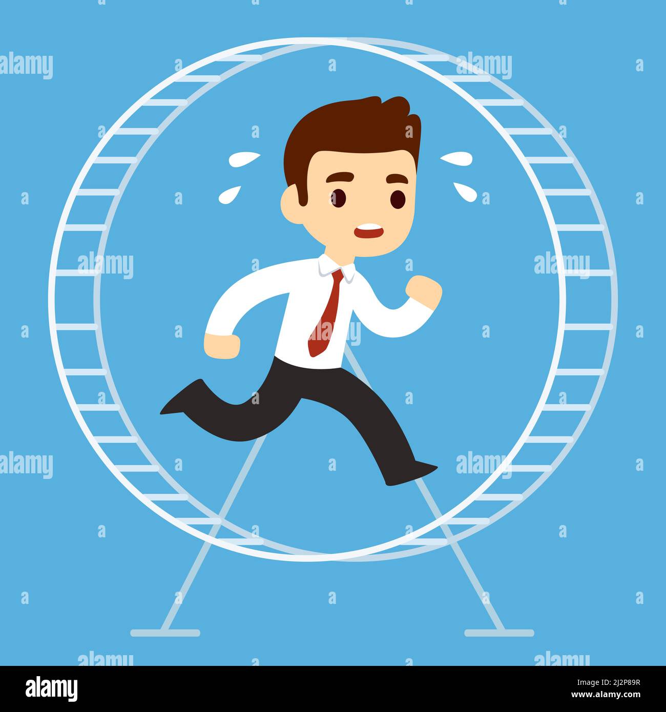 Stressed office worker running in hamster wheel. Rat race concept illustration. Stock Vector