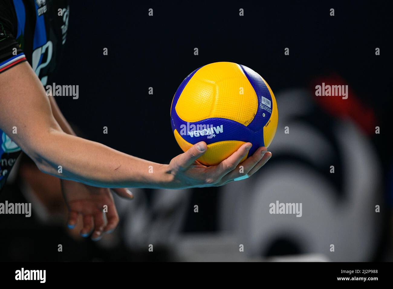 Paris, France. 02nd Apr, 2022. Illustration picture shows the official  Mikasa ball during the Men's French Cup, Final Volleyball match between  Tours Volley-Ball (TVB) and Chaumont Volley-Ball 52 (CVB) on April 2,
