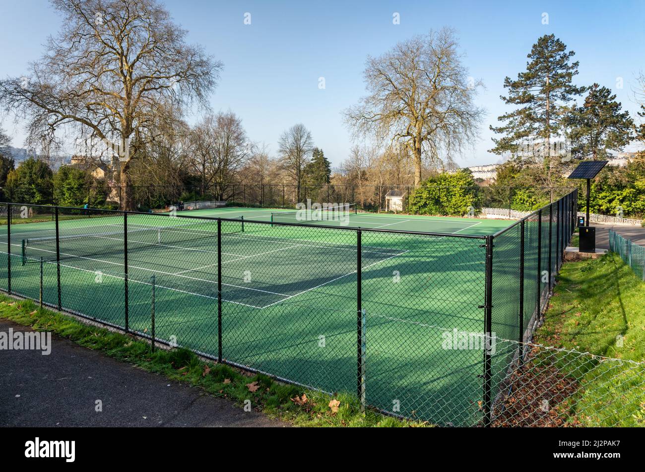 Refurbished Open Air Tennis Courts in Sydney Gardens, City of Bath, Somerset, England, UK Stock Photo