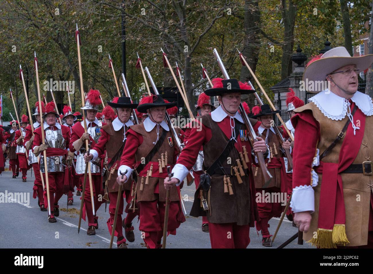 The Company of Pikemen and Musketeers HAC as they march in the Lord Mayor’s Show, 2021 at Victoria Embankment, London England, UK Stock Photo