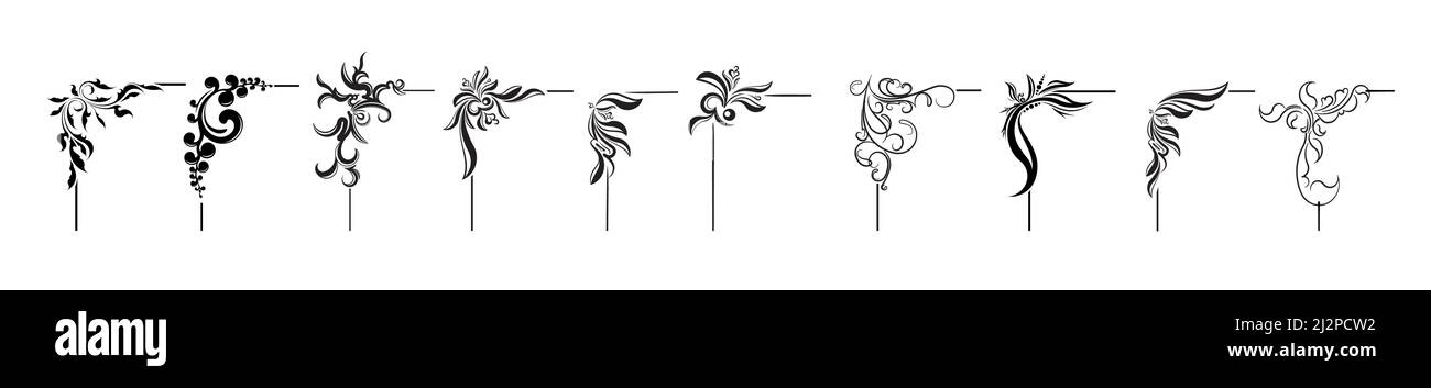 Set of ten decorative vector corners, design elements, elegant borders for your design Stock Vector
