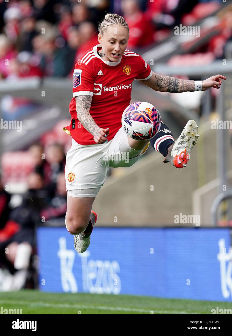 Manchester United's Leah Galton in action against Brighton and Hove Albion, during the Barclays FA Women's Super League match at the Leigh Sports Village, Manchester. Picture date: Sunday April 3, 2022. Stock Photo